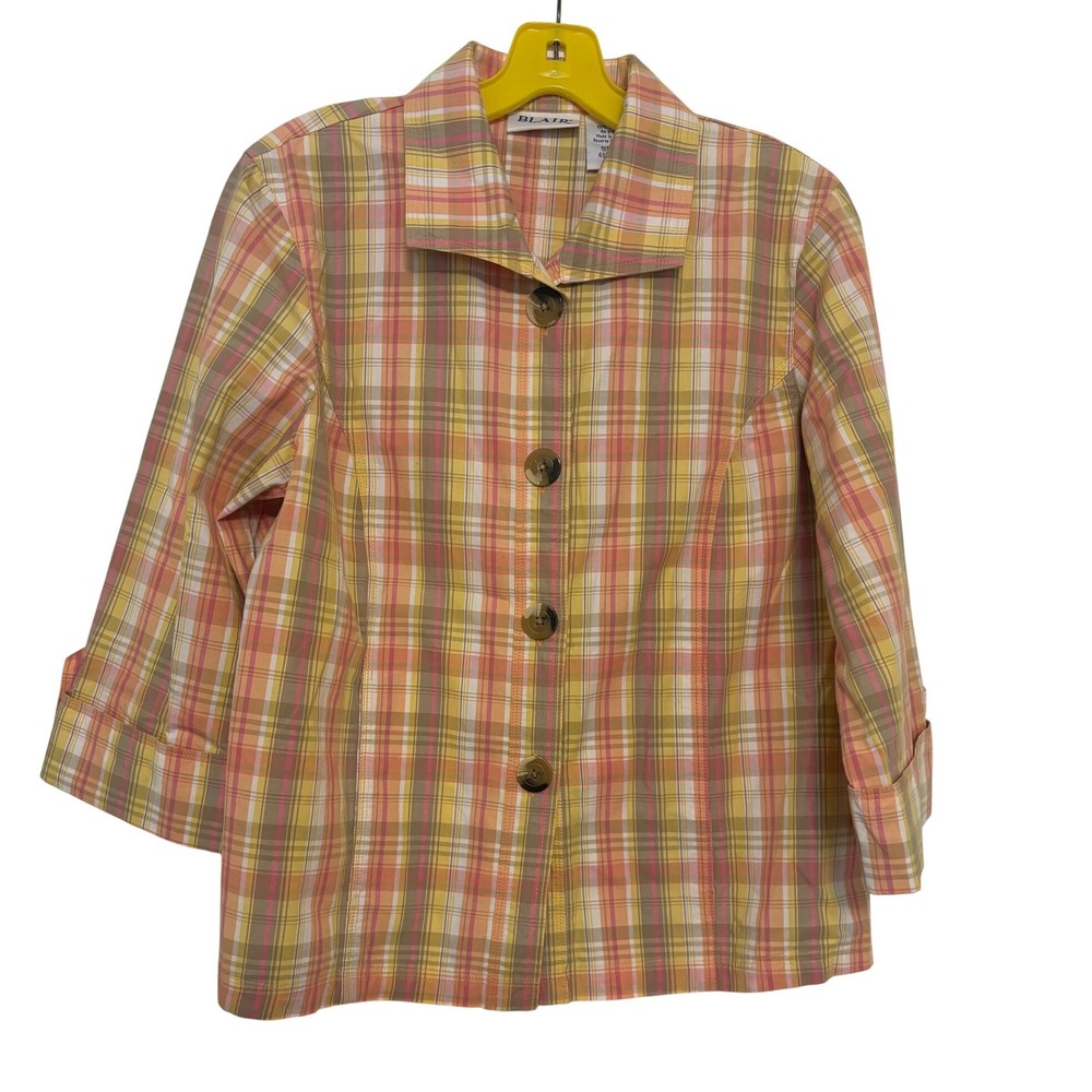 Blair Plaid Cotton‎ Jacket Blazer Small | Cottagecore Y2K Lightweight Top